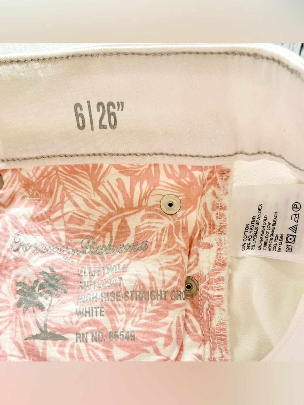 NWT Tommy Bahama Ella Twill High Rise Straight Crop Jeans White Size 6 - Picture 11 of 16